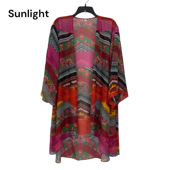 Cato est 1946 Mid Leng Bohemian Multicolor Chiffon Kimono Women SZ14/16W Sheer - Picture 1 of 13